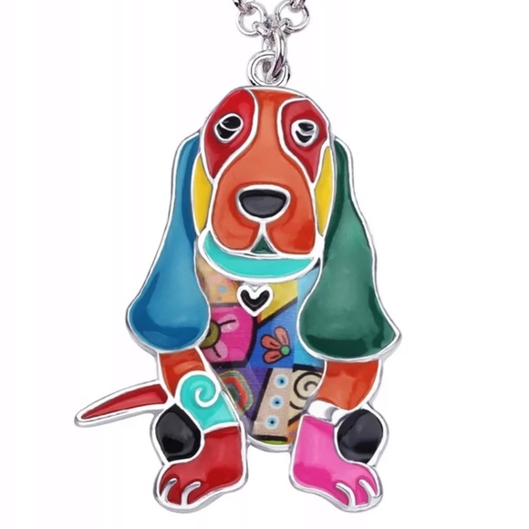 Jewelry - Basset Hound enameled metal sculptured necklace